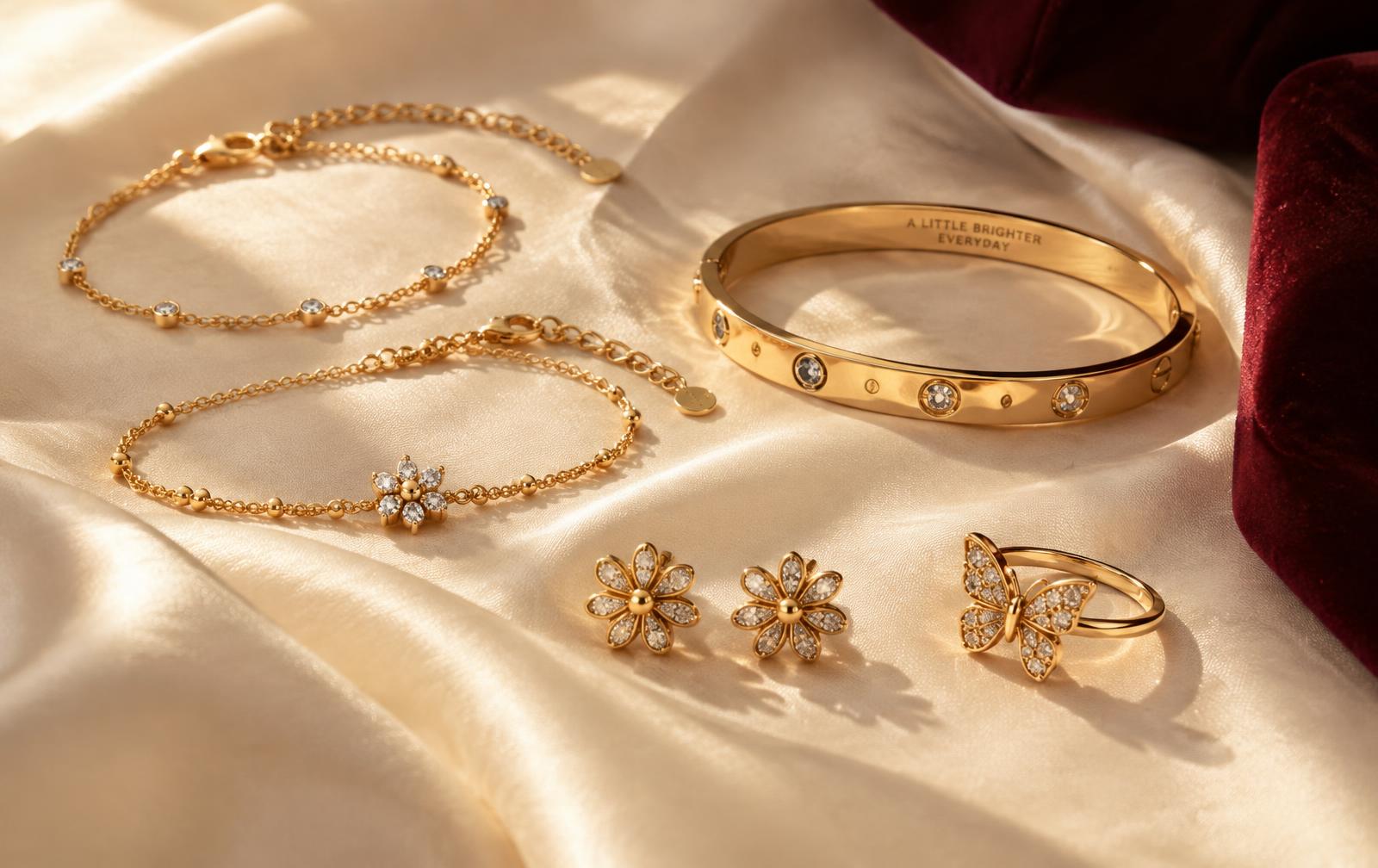 Prahara gold jewellery on ivory silk